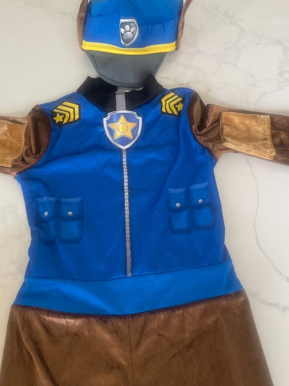 Paw Patrol Chase Police Costume in Blue and Brown with Yellow Accents